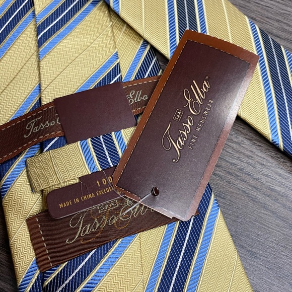 Tasso Elba NWT Yellow w/ Blue Stripe Tie - Picture 4 of 5